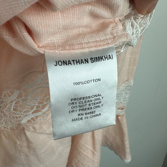 Jonathan Simkhai Bateau Neckline Three-Quarter Sleeve Ruffle Blouse Pink Small - Picture 8 of 9